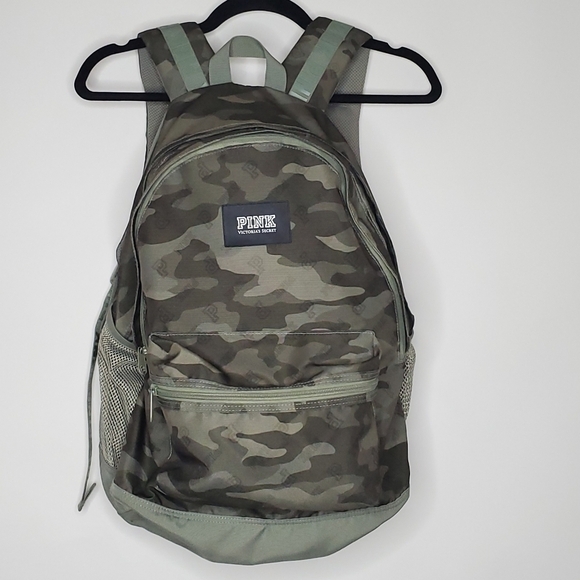 Victoria's Secret Campus Backpack Green Camo Print Roomy Padded Straps Carry All - Picture 15 of 16